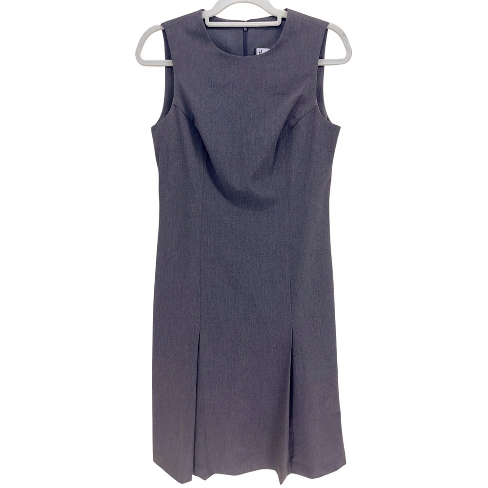 Mary McFadden Gray Sleeveless Sheath Dress Size 6 Professional Workwear Pleated